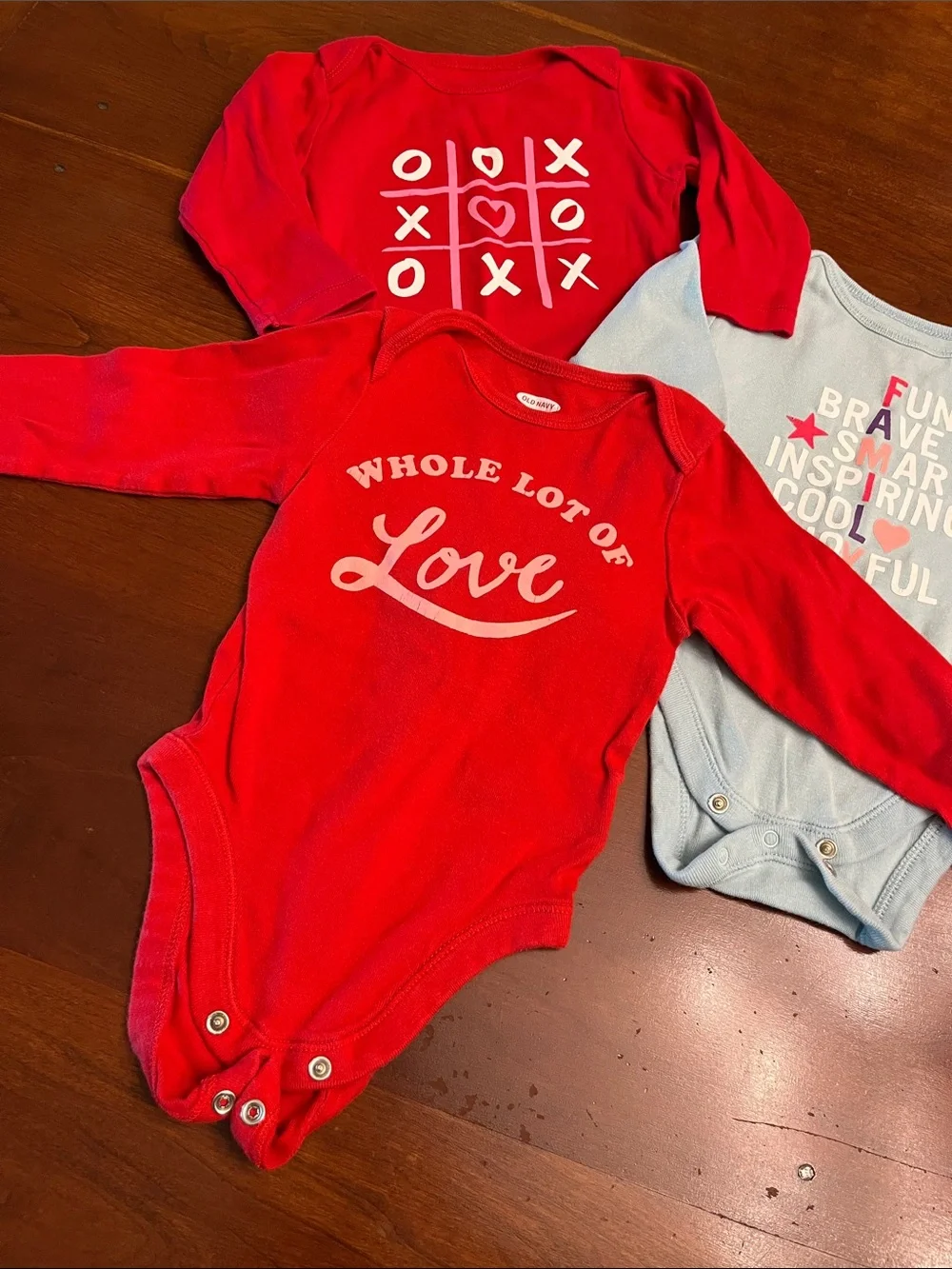 Old Navy Red & Light Blue Long-Sleeve Baby Bodysuits - Pack of 3